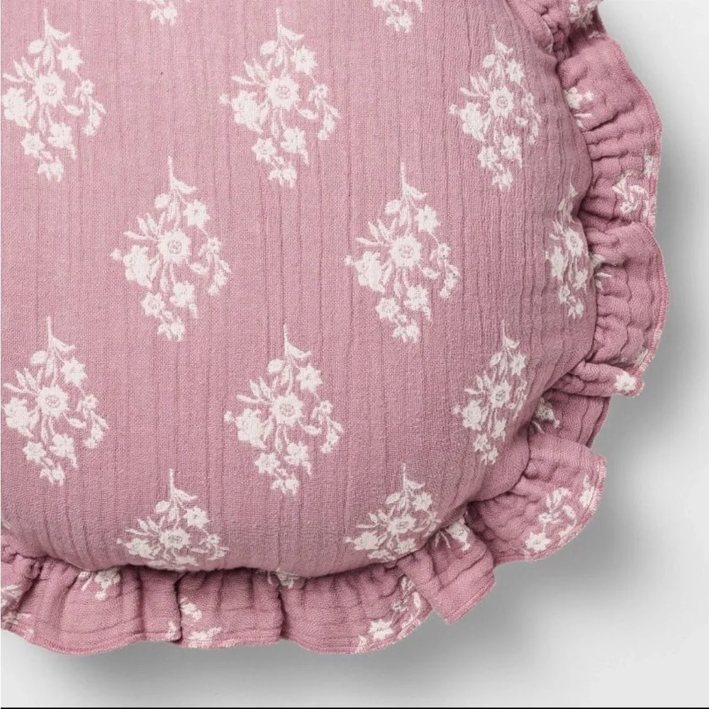 Round Ruffle Floral Jacquard Pillow Purple/Cream - Threshold with Studio McGee